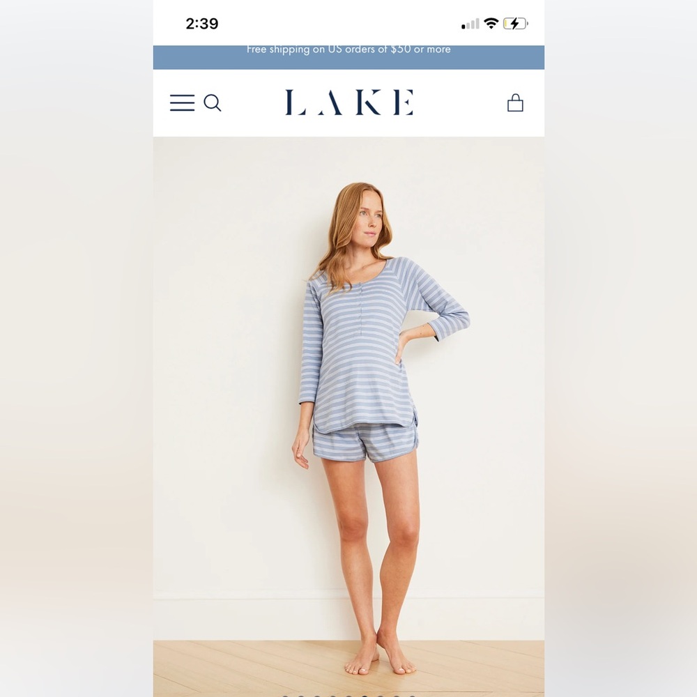 Pima Maternity Long-Short Set in Dusty Blue Stripe- Size Large